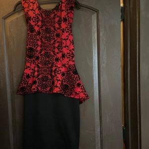 Black & Red Fitted Midi Dress